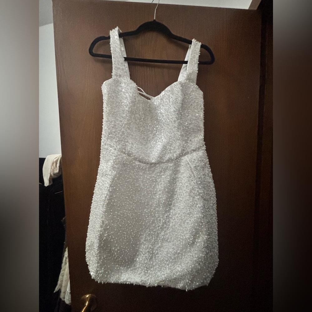 Oh Polly White Beaded Mini Dress